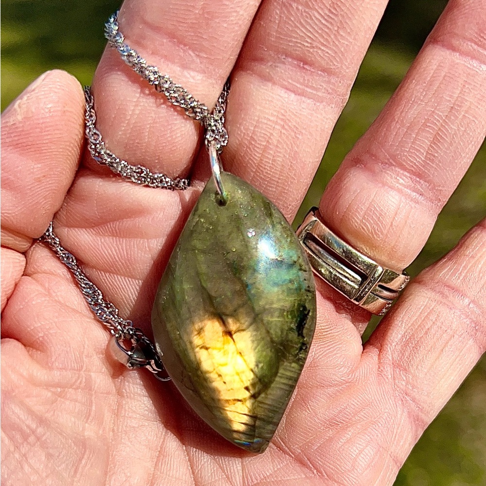 Labradorite Crystal Marquise Pendant - Handmade by Wandering Bunny LLC - Picture 3 of 11